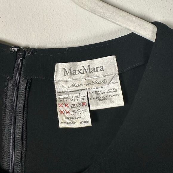 Max Mara Black Scoop Neck 3/4 Sleeve Midi Dress Women's 4 - Picture 3 of 7